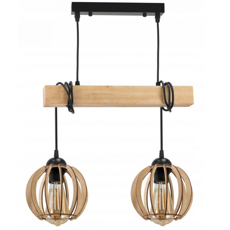 Hanging ceiling LED light wooden beam 2xE27 Wooden Ball Chandelier