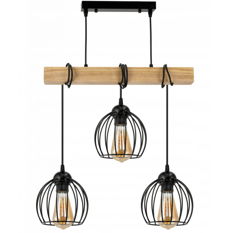 Hanging ceiling light LED wooden beam 3xE27 loft wire ball