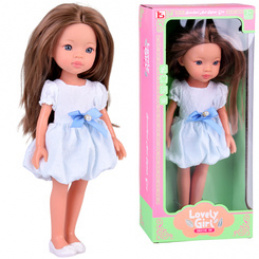 Lovely Girl Doll brunette with long hair in a white dress 33cm ZA5850 universal