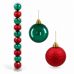 Aga Set of Christmas baubles 6 cm 10 pcs red and bottle green